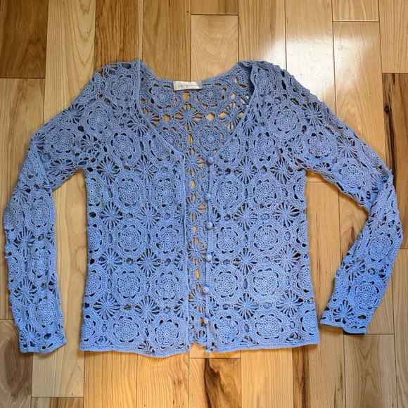 Pierre Cardin Blue Crochet Cardigan Size Small - Picture 2 of 9